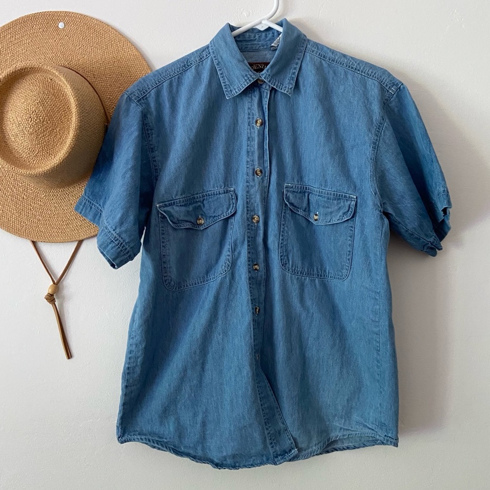Oversize 90s Vintage Denim Short Sleeve Shirt